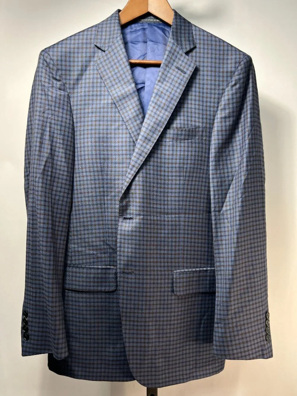 NWT WALTER MORTON 40-42R Blue/Brown Grid Pattern 2 Btn‎ 100% Worsted Wool Blazer